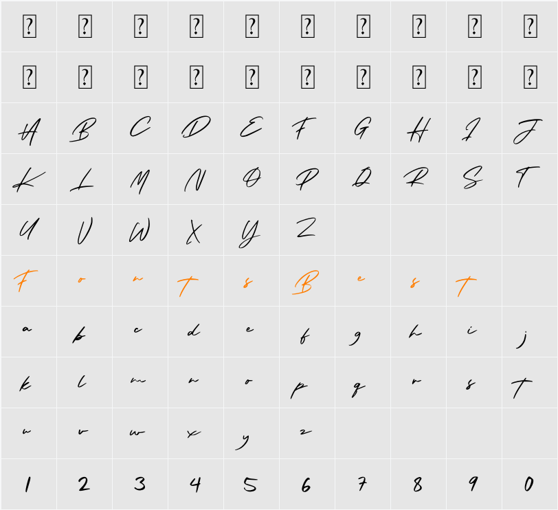 Arista Signature Character Map