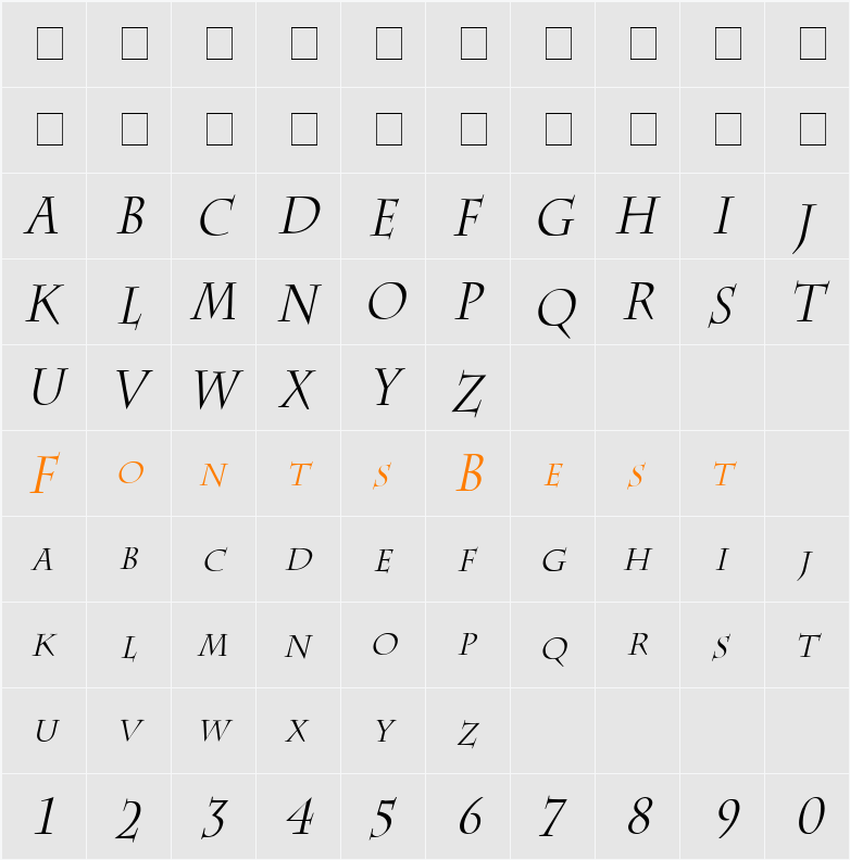 Chaz Condensed Character Map