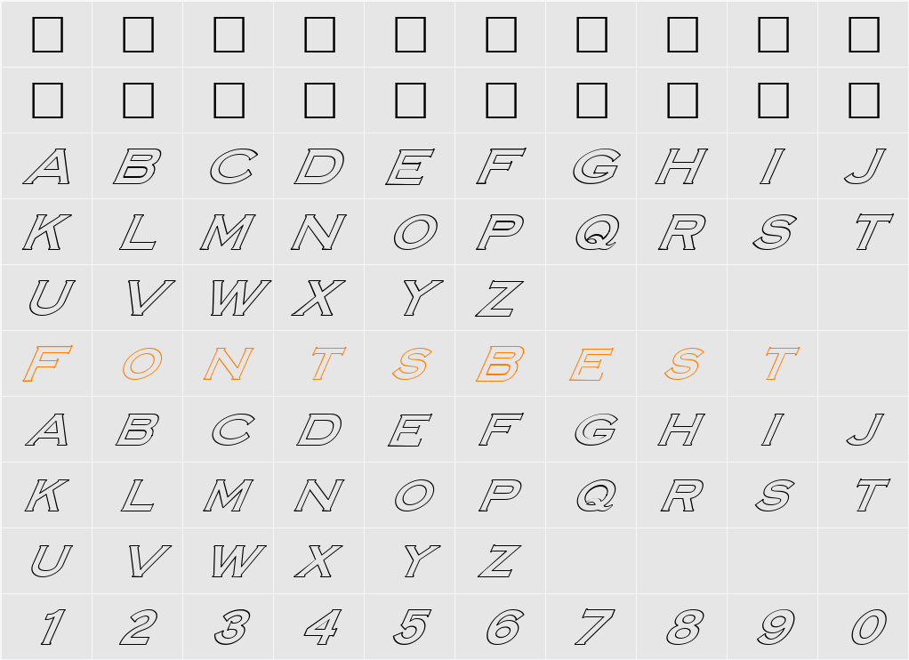 FZ ROMAN 14 HOLLOW ITALIC Character Map