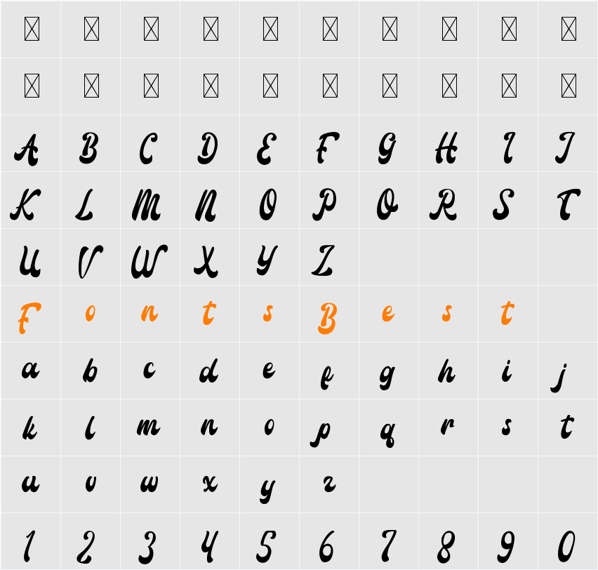 Amigos Script Character Map
