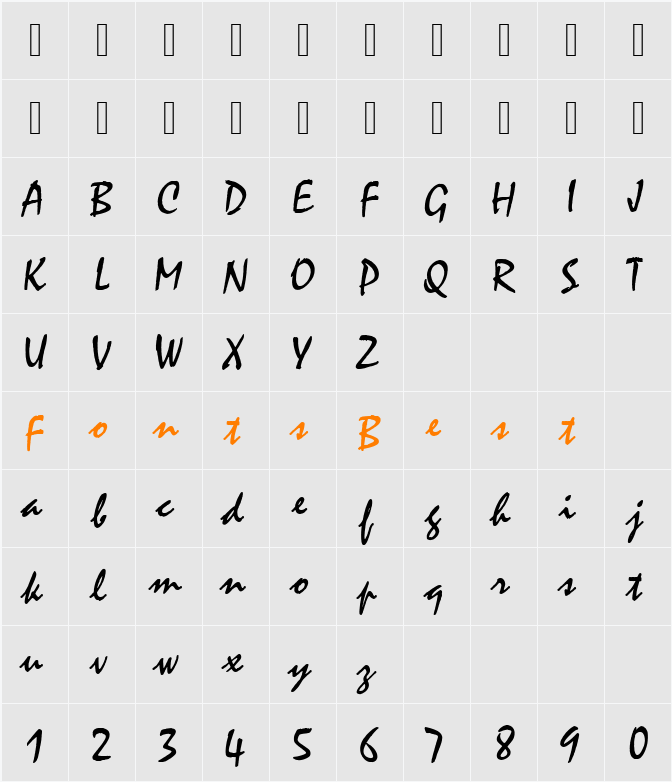 MistralD Character Map