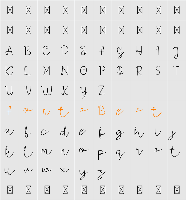 AMORICA SCRIPT DEMO Character Map