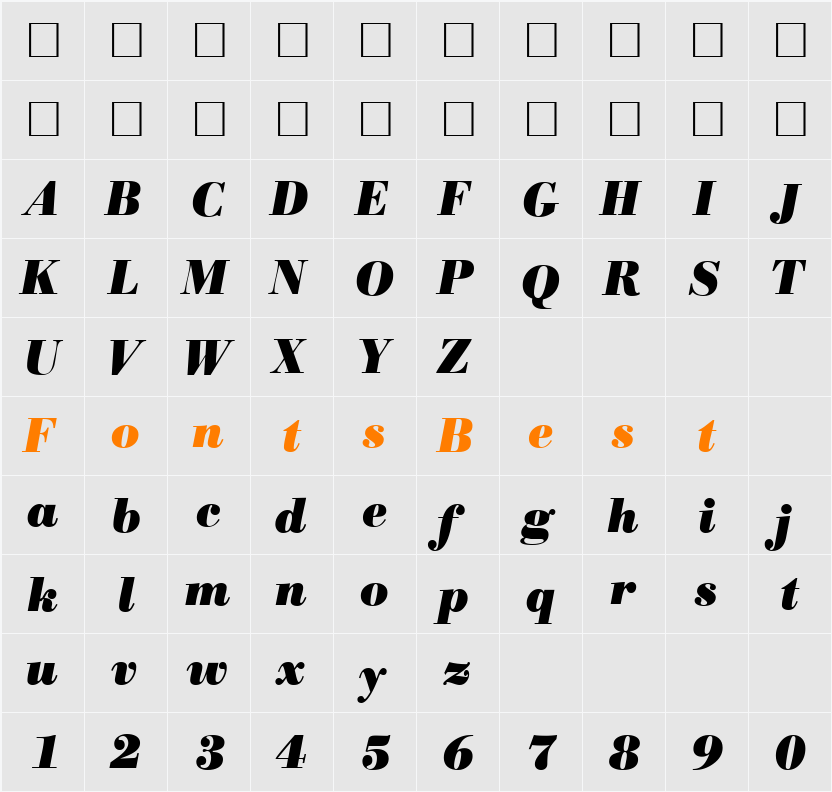 ModernBodoniHeavy Character Map