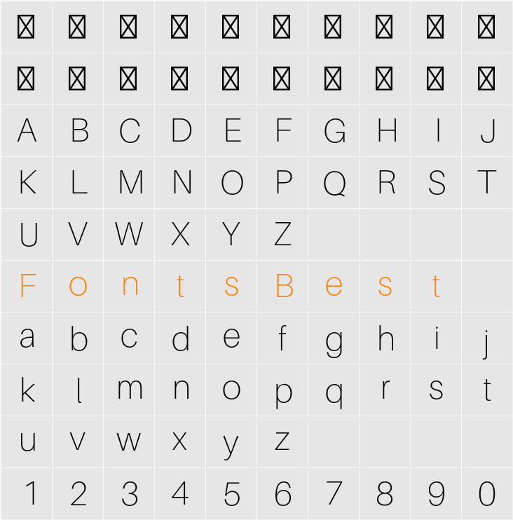 Aileron Thin Character Map