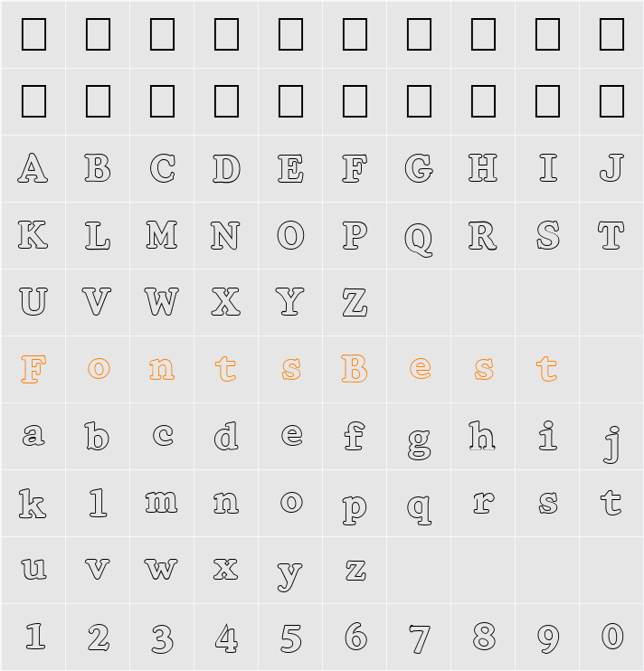 FZ ROMAN 32 HOLLOW Character Map