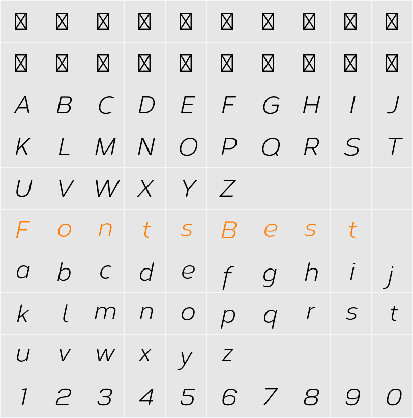 Corbert Italic Character Map
