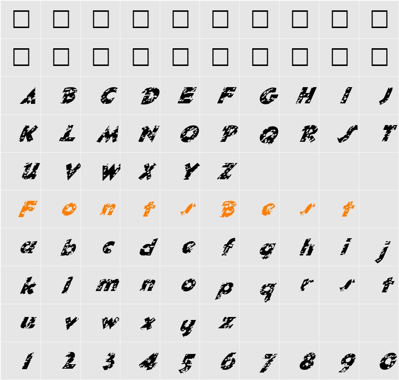 FZ JAZZY 32 HOLEY ITALIC Character Map