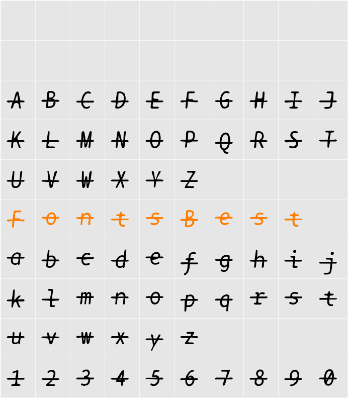 BPtypewriteDamagedStrikethrough Character Map