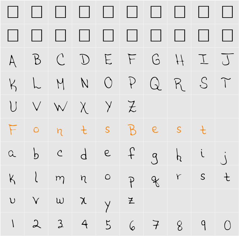 NatsHand Character Map