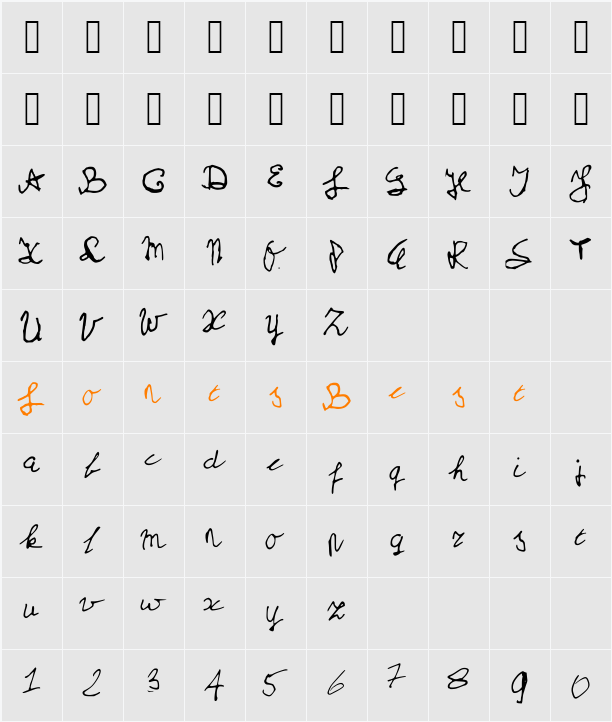 MySchoolHandwriting Character Map