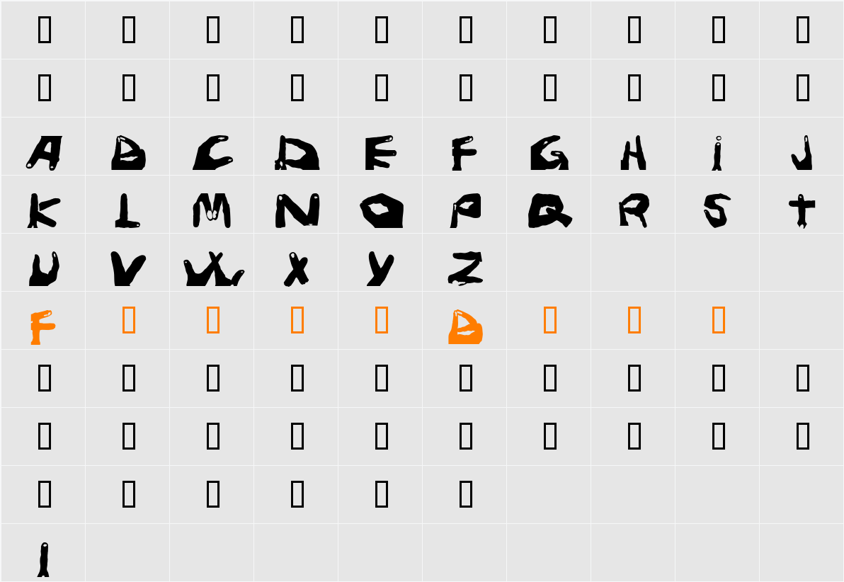Fingers Bold Character Map