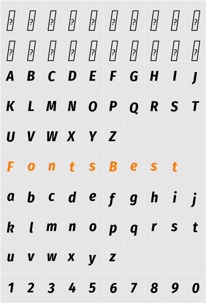 Fira Sans Condensed Character Map