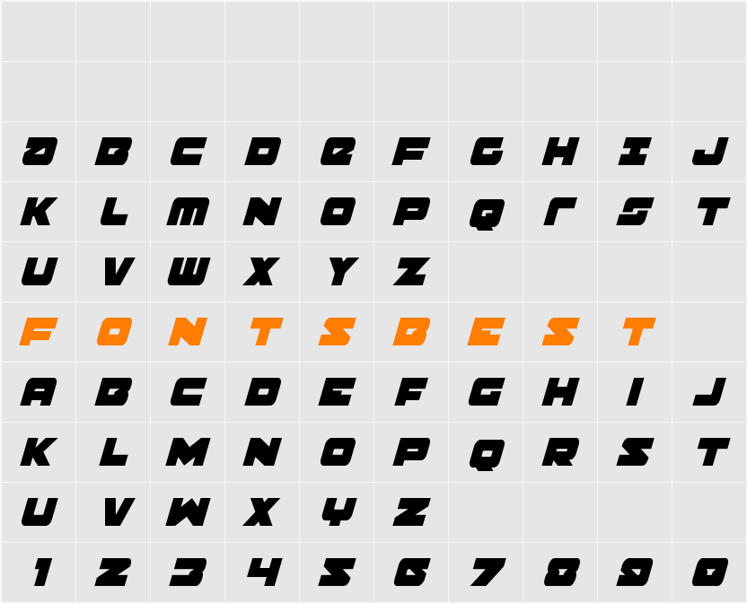 Banjin Condensed Italic Character Map