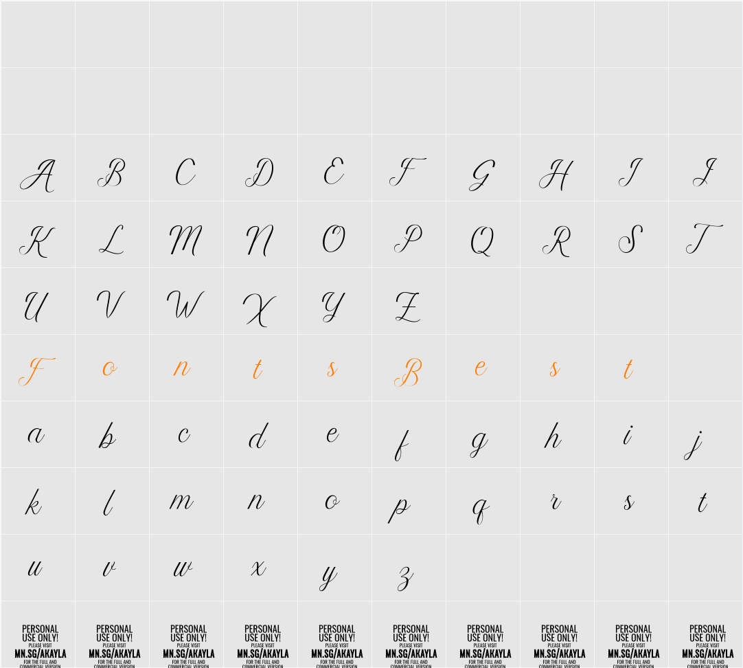 Akayla Script PERSONAL USE Character Map