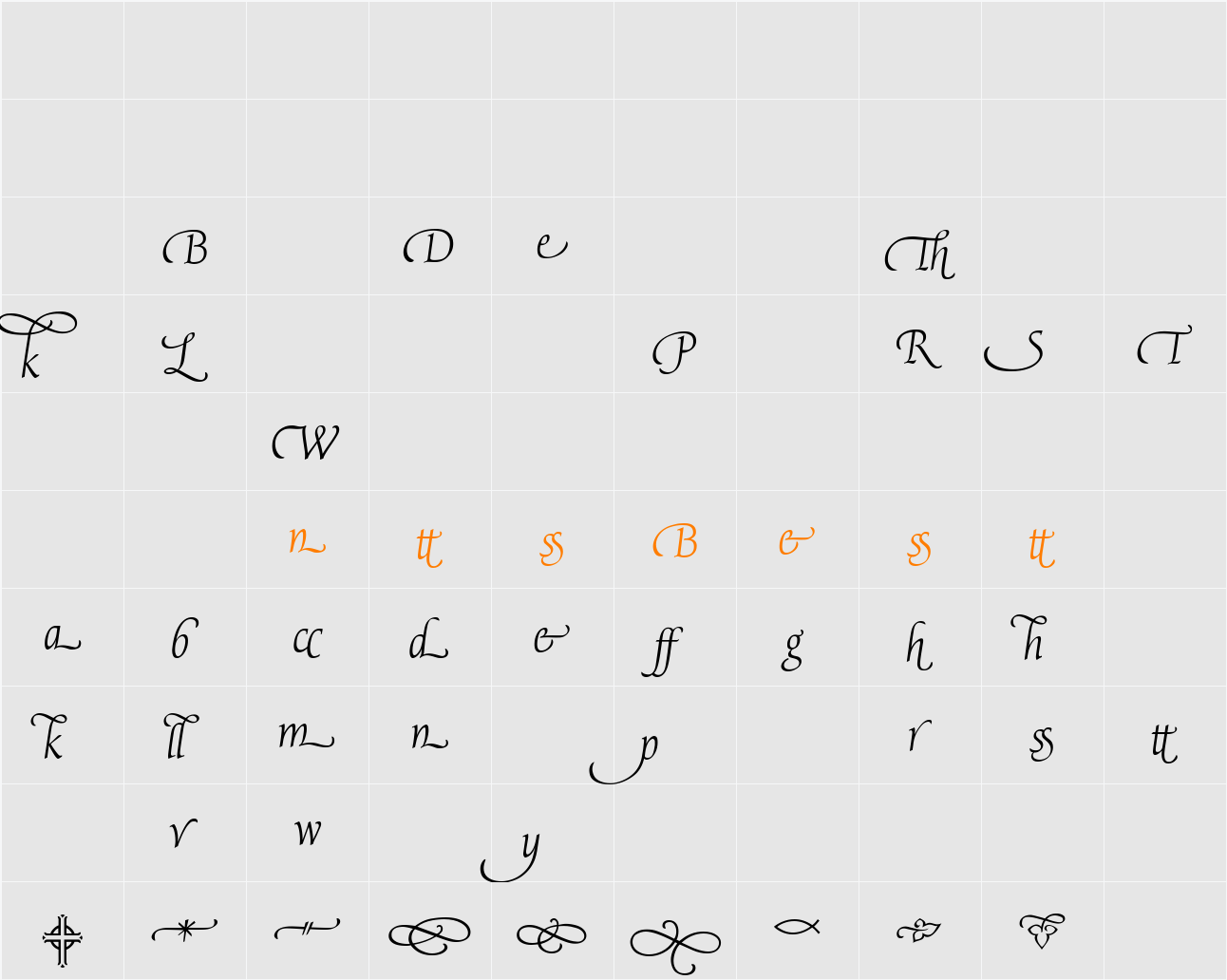 Avocet Light Xtras Character Map