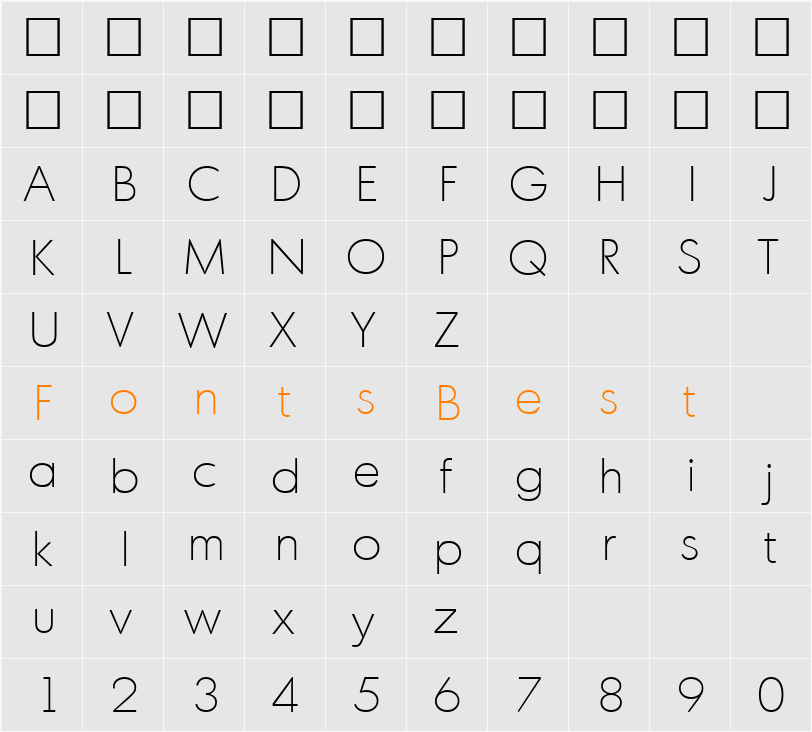 Montreal-Xlight Character Map