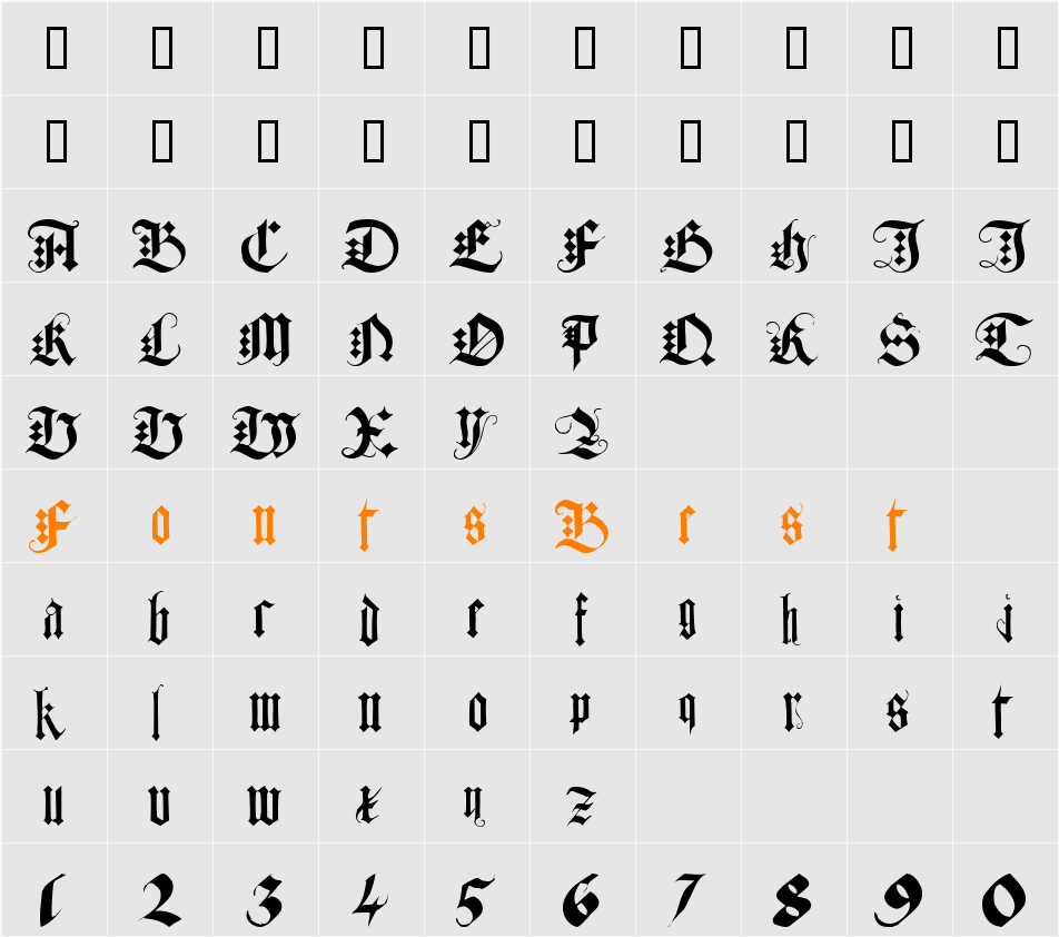 Gothique Character Map