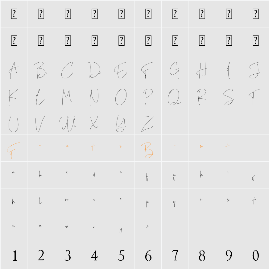 Bente Lite Character Map