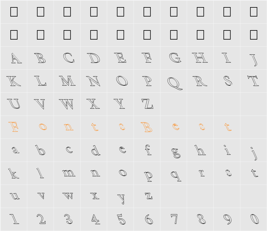 FZ ROMAN 25 HOLLOW LEFTY Character Map