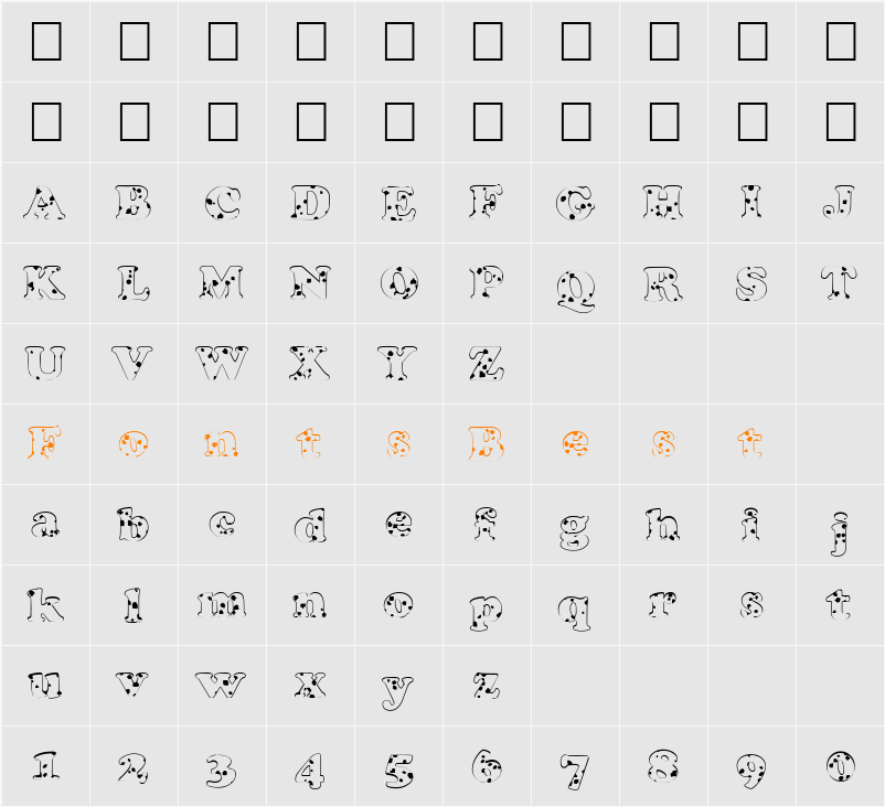 FZ ROMAN 4 SPOTTED Character Map