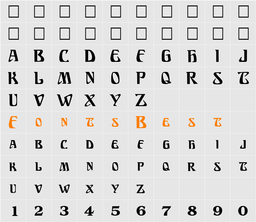 BillionsFont Character Map