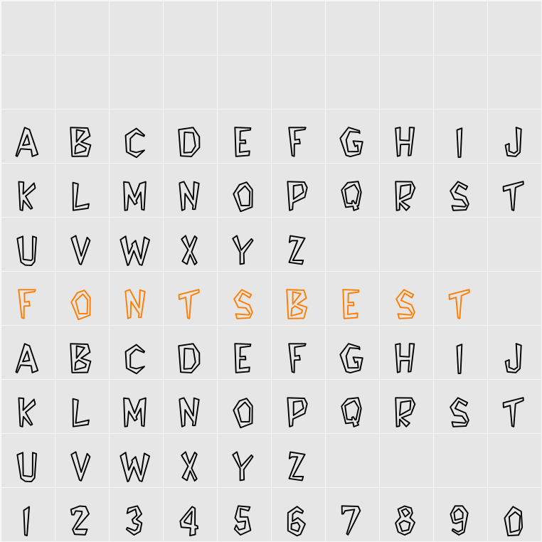 Bedrock-Light Hollow Bold Character Map