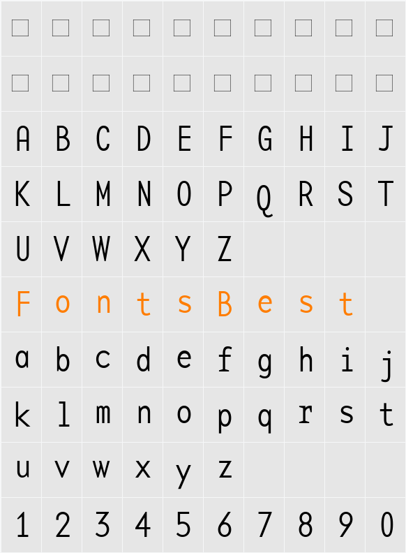 BaseMono-NarrowThin Character Map