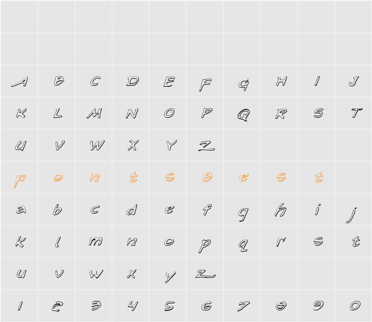 Arilon Shadow Italic Character Map