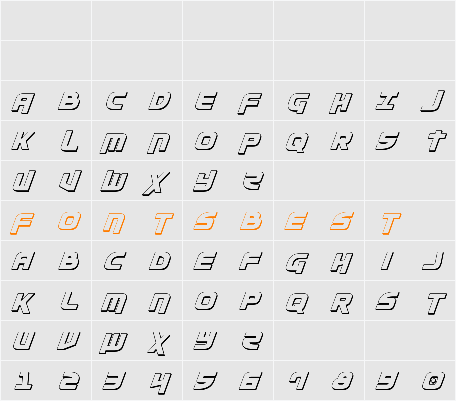 Moltors 3D Italic Character Map