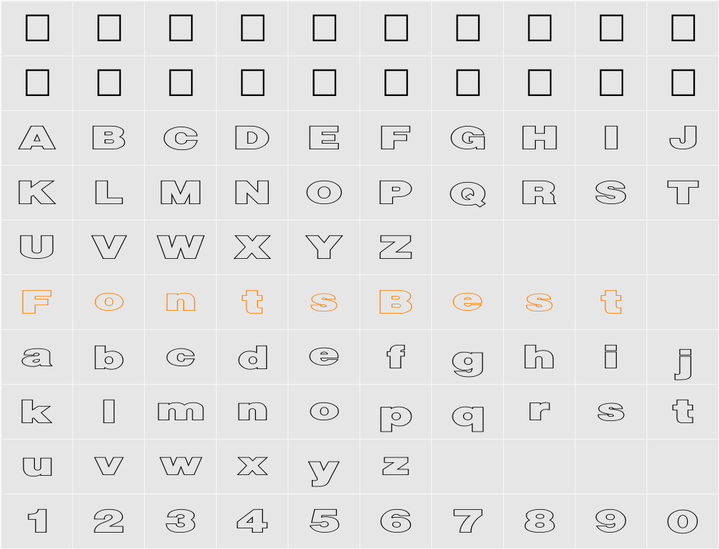 FZ BASIC 13 HOLLOW EX Character Map