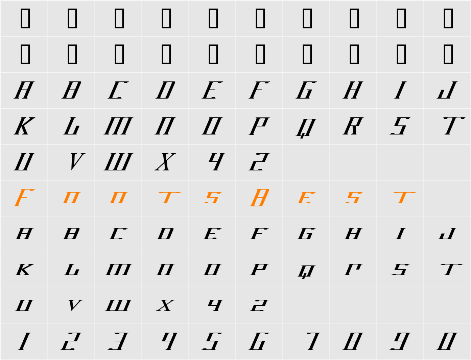 DarkWind Italic Character Map
