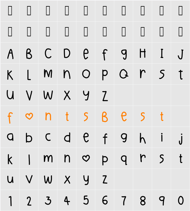 Morning Font Character Map