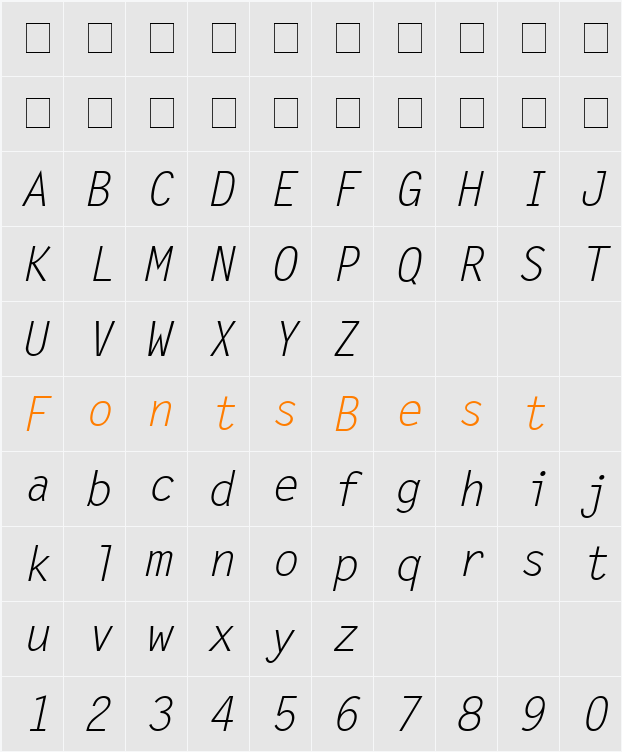 Monospaced Character Map