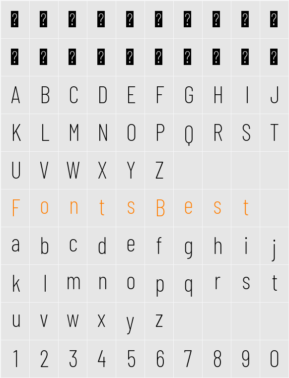 Barlow Condensed ExtraLight Character Map