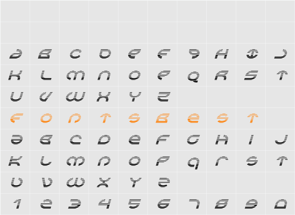 Aetherfox Gradient Italic Character Map