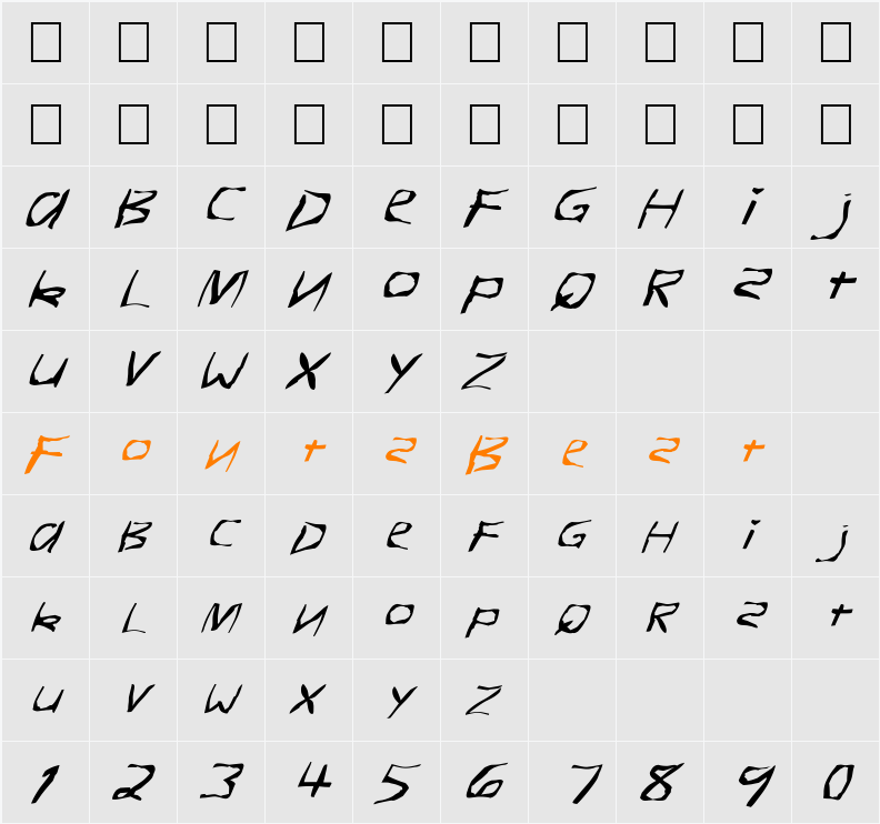 FZ WARPED 26 ITALIC Character Map