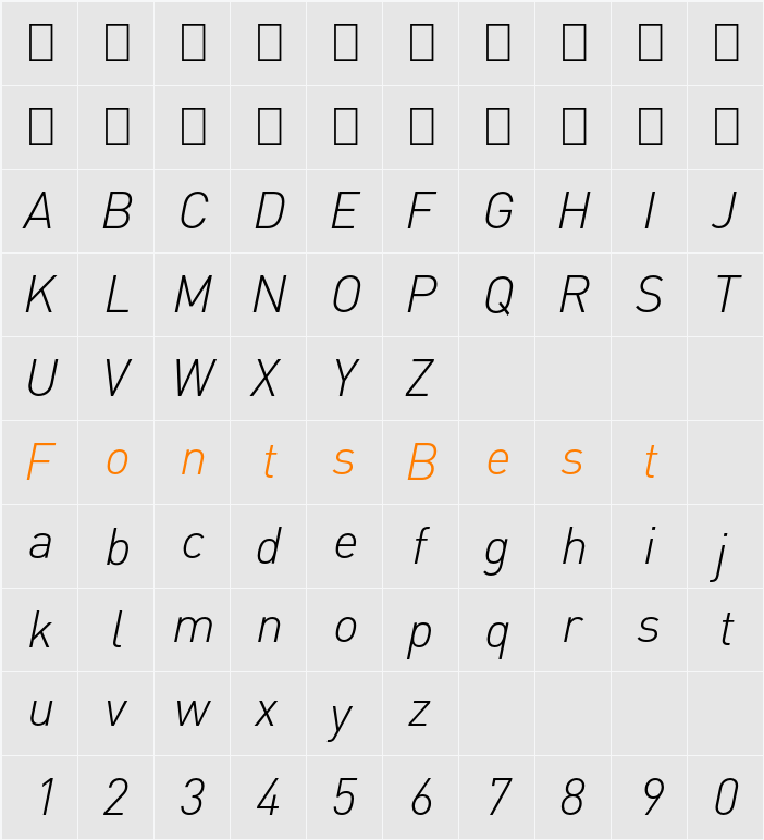DINOT-LightItalic Character Map