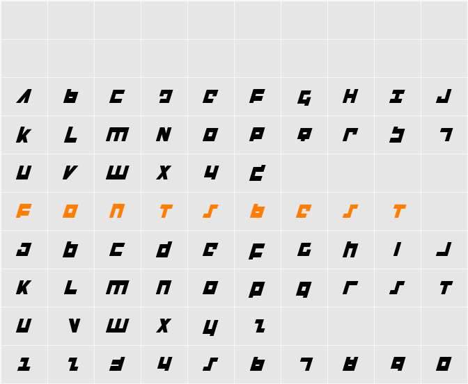 Flight Corps Condensed Italic Character Map