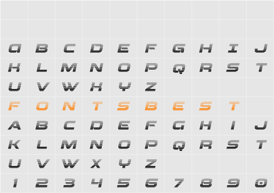 Beam Weapon Gradient Italic Character Map