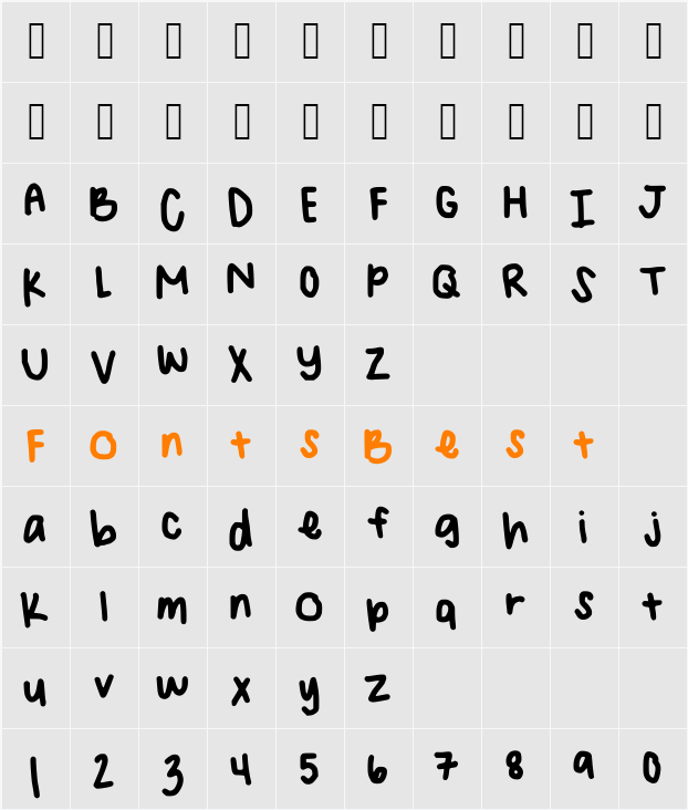 AngelinaHandwriting Character Map