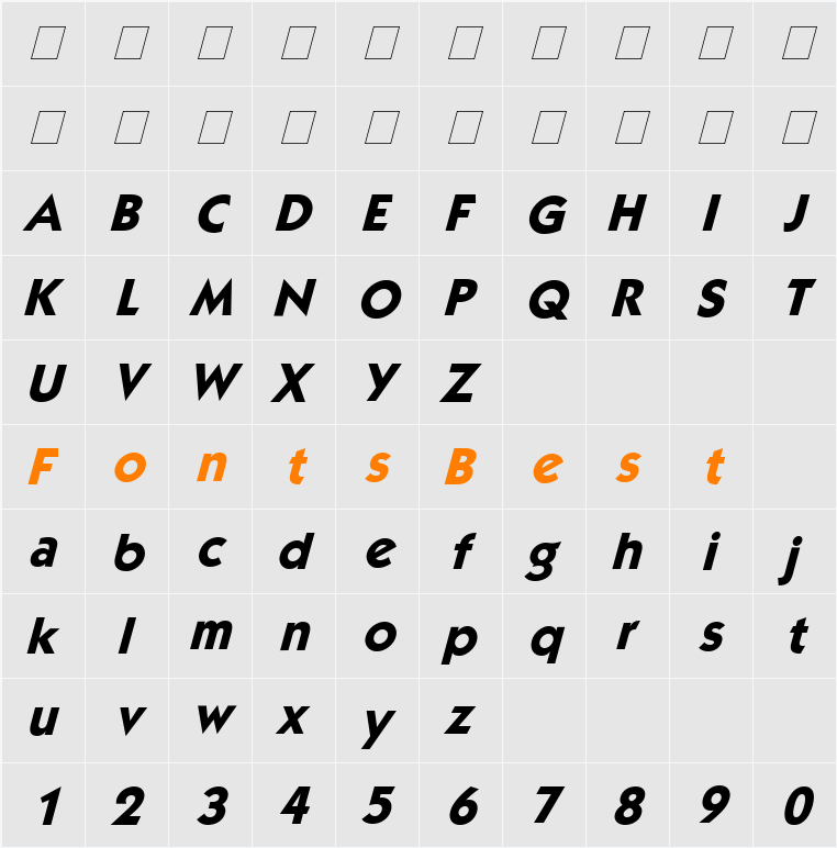 Mouser Italic Character Map