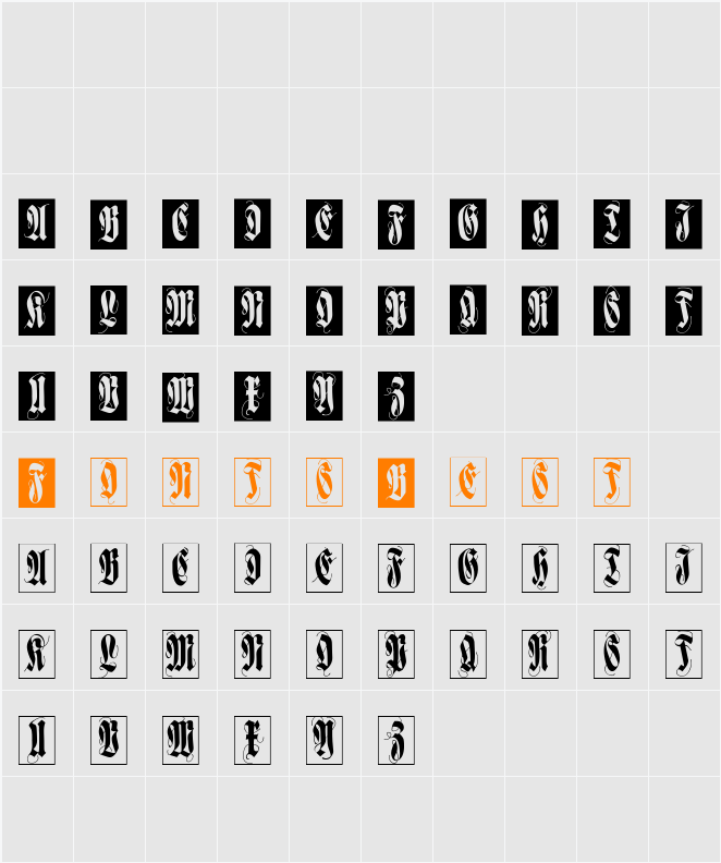 FlourishFraxCaps Character Map