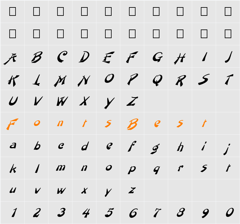 FZ UNIQUE 38 ITALIC Character Map