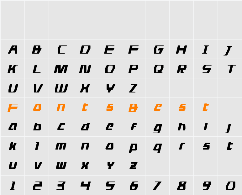 DS man Condensed Italic Character Map