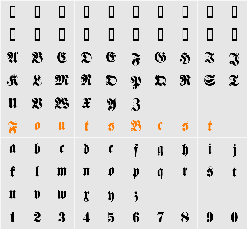 Fette Haenel Fraktur Character Map