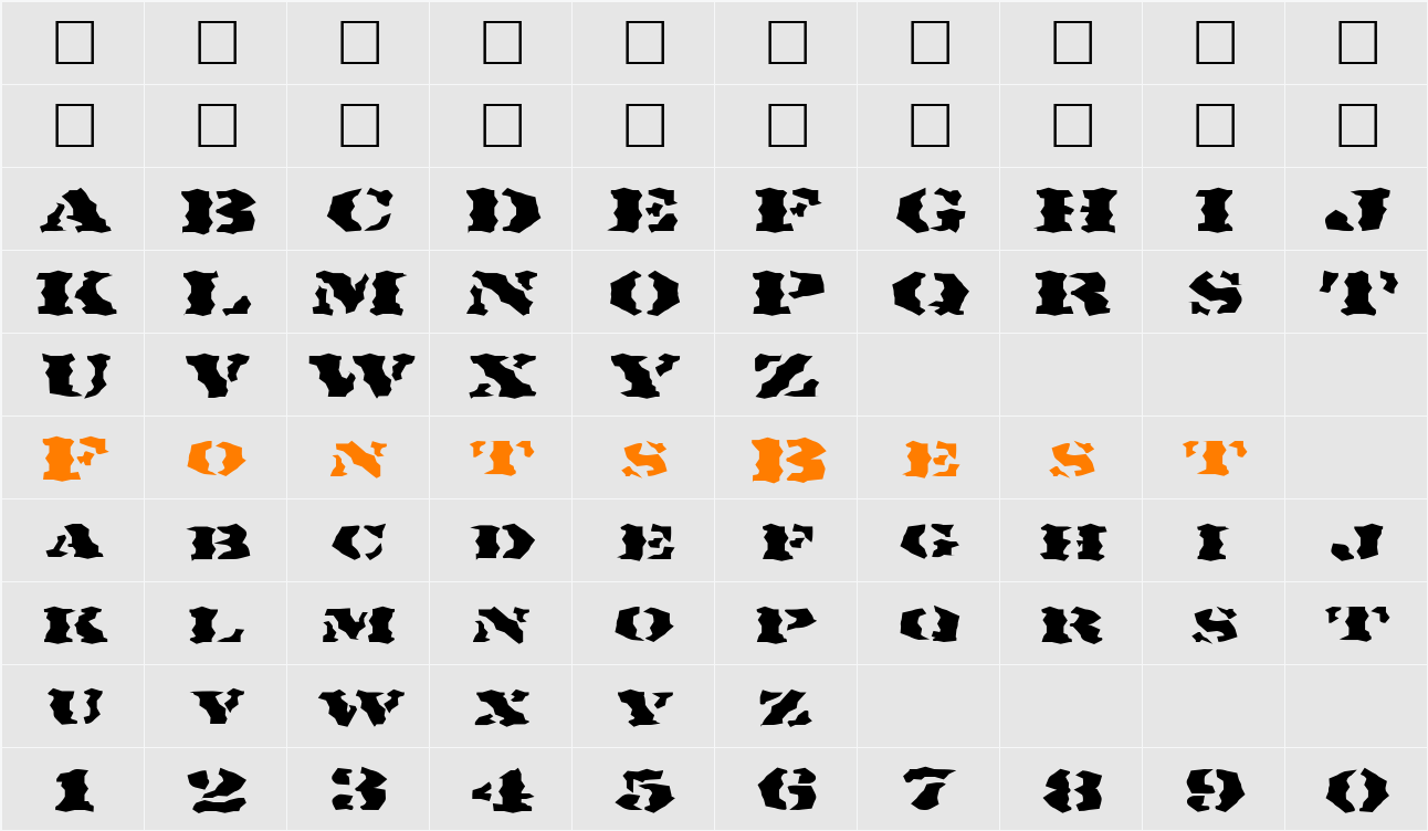 FZ WACKY 18 EX Character Map