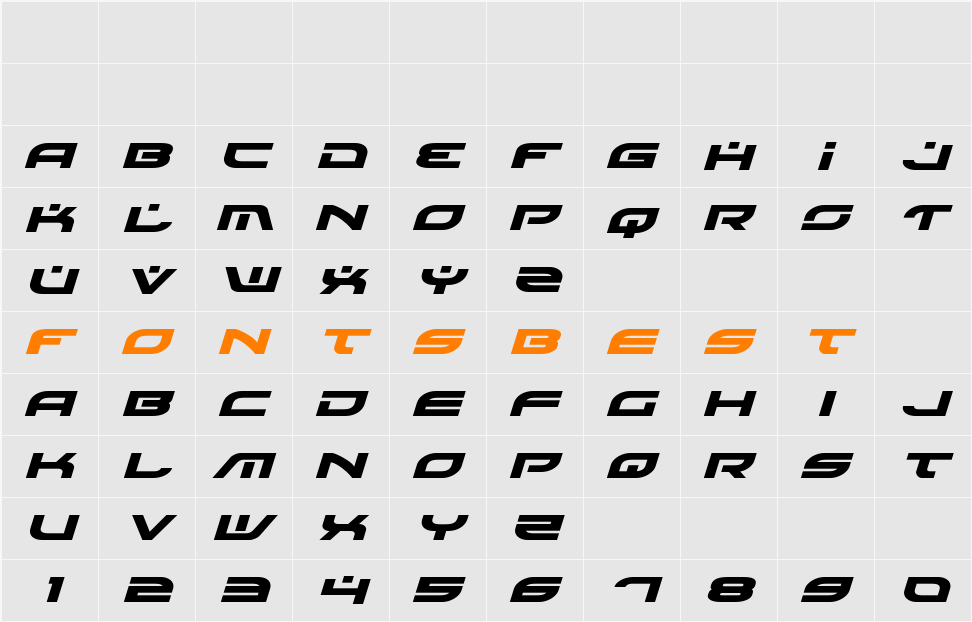 Battlefield Expanded Italic Character Map