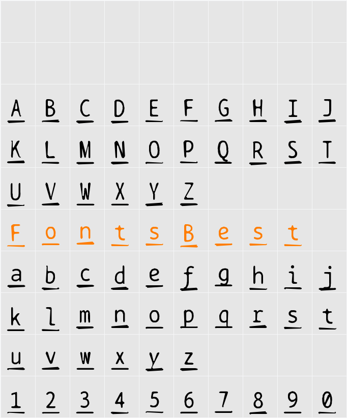 BPtypewriteDamagedUnderscored Character Map