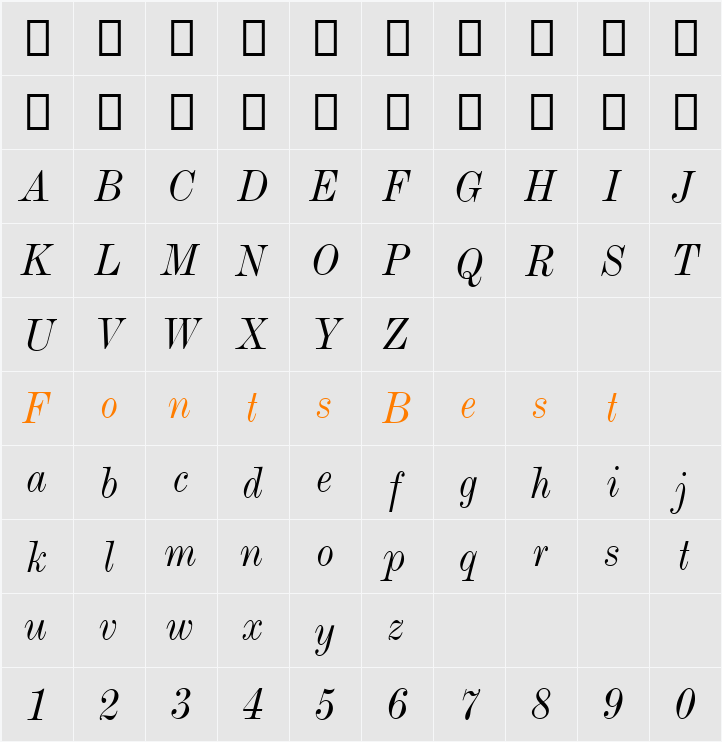 ModernMT Condensed Character Map