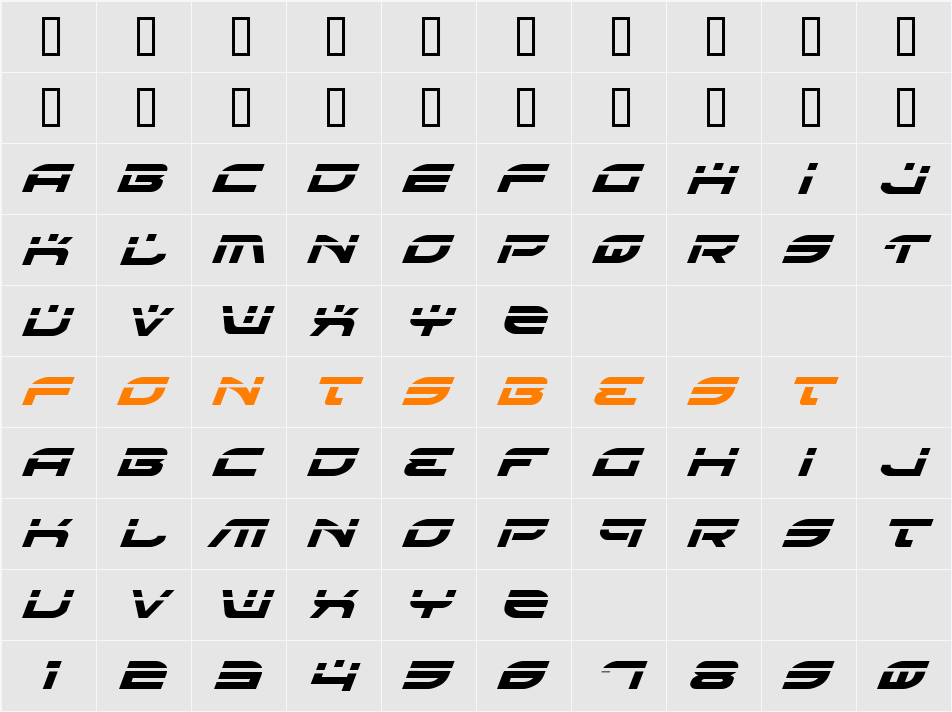 Battlefield Laser Italic Character Map